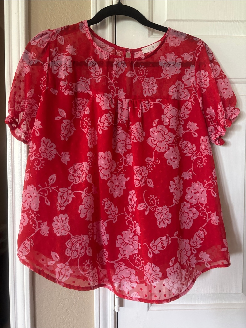 Women's Floral Sheer Blouse - Red Pink